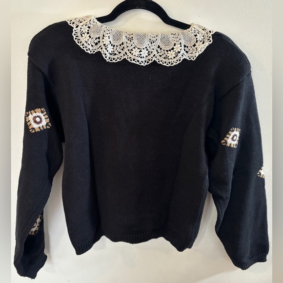 Vintage cotton blend Peter Pan collar embroidered third eye retro 80’s sweater S - Picture 4 of 5